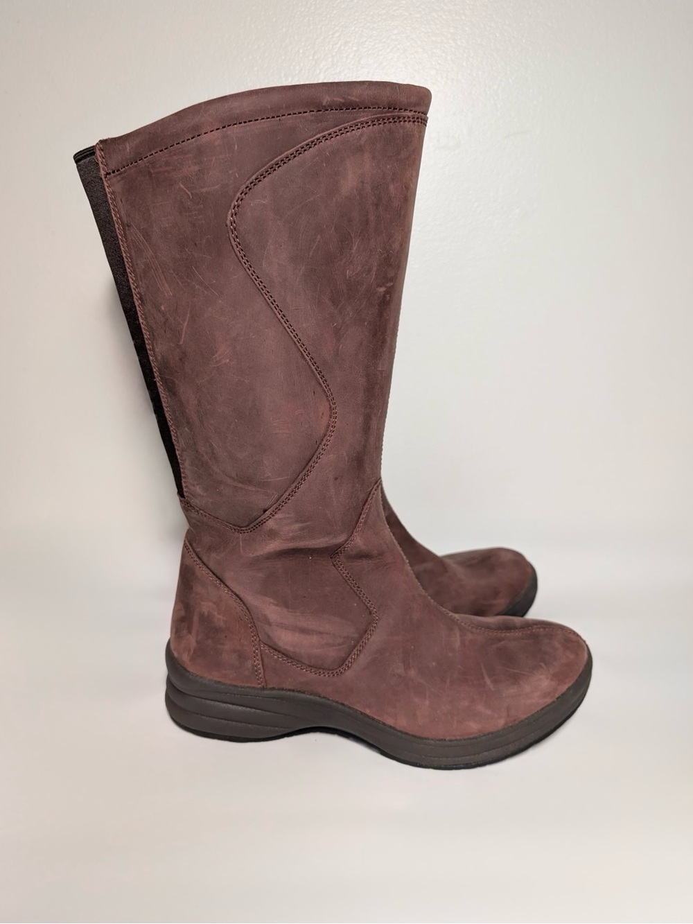 LLBean North Haven Brown Burgundy Leather All-Weather Tall Boots Womens Size 8.5